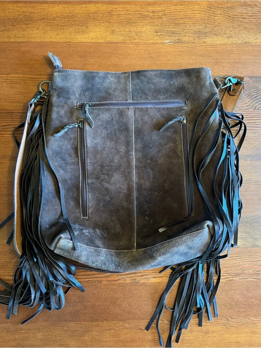 American Darling Distressed Brown Leather Fringe Messenger Bag with Tooled Strap - Picture 5 of 7